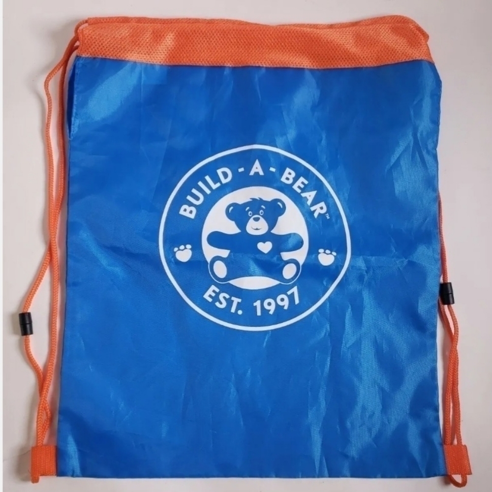Build-A-Bear Drawstring Backpack Blue & Orange Nylon Lightweight Accessory EUC